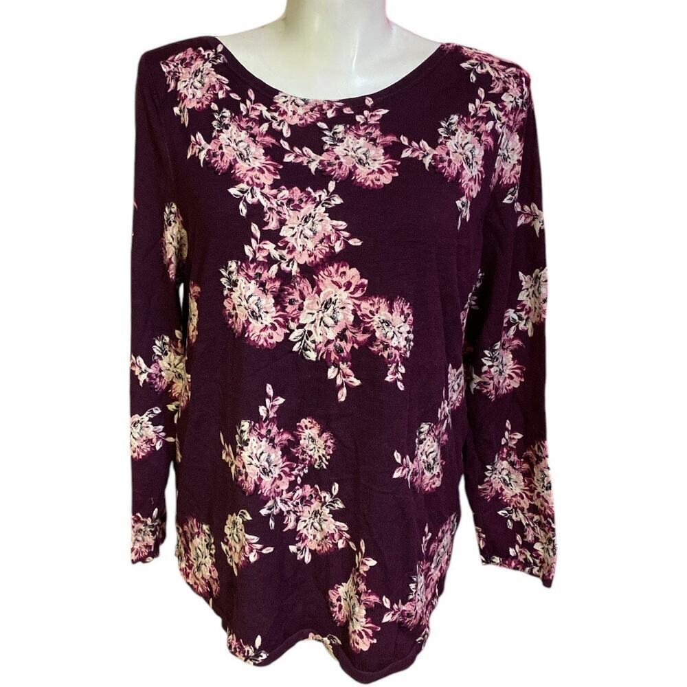 NWT Chico's Simply Floral Bateau Neck Sweater LS Basic Sweet Shiraz sz 3 (16)